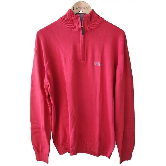 Oscar Jacobson Medium $91 Pink Bogart Tour Half Zip 100%‎ Cotton Made In Italy - Picture 1 of 10